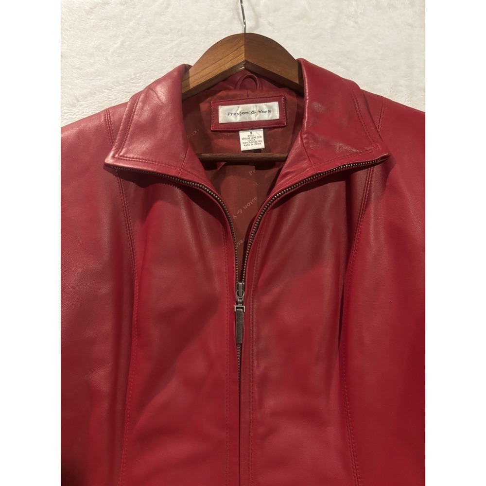 Preston & York Red Lambskin Small Leather Zip Jacket Coat Holiday Full Zip - Picture 2 of 9